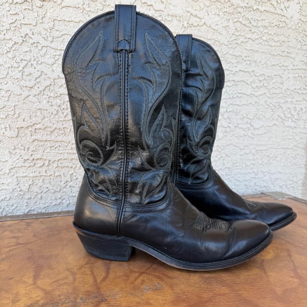 Vintage Laredo Cowboy Boots Mens 12.5 D Black Leather USA Made Western 37867